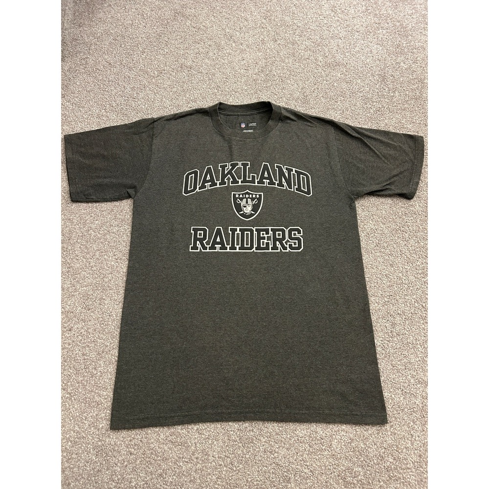 NFL Team Apparel Oakland Raiders T-Shirt Mens Medium Grey Excellent Graphic Tee